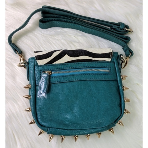 Turquoise Zebra Print & Croc Spikes Teal Messenger Bag - Picture 2 of 4